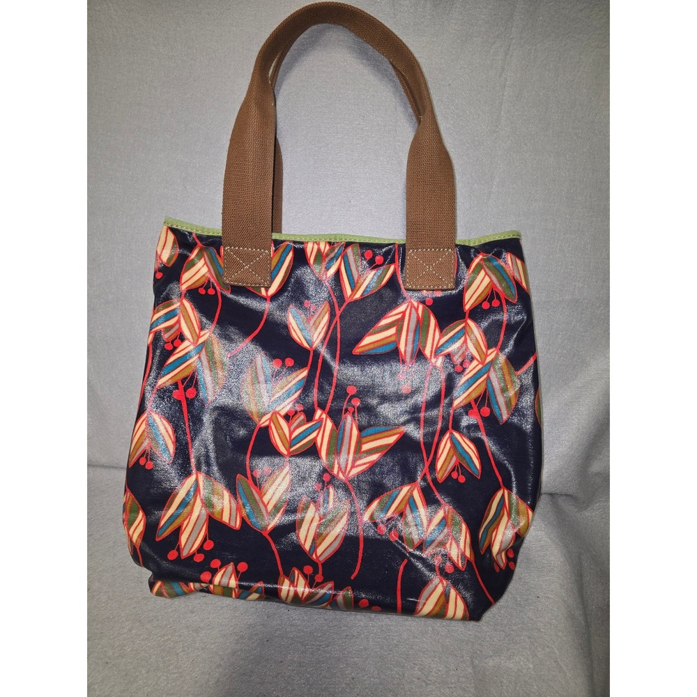 Fossil Key-Per Tote Bag Navy Blue Floral Coated Canvas Zip Top Shoulder Bag - Picture 2 of 10